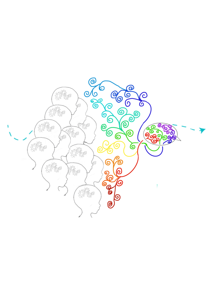 illustration de plusieurs cerveaux connectés par des filaments colorées